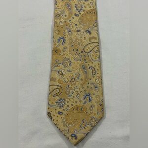 Geoffrey Beene Silk Tie Gold Blue Paisley Classic Mens Necktie